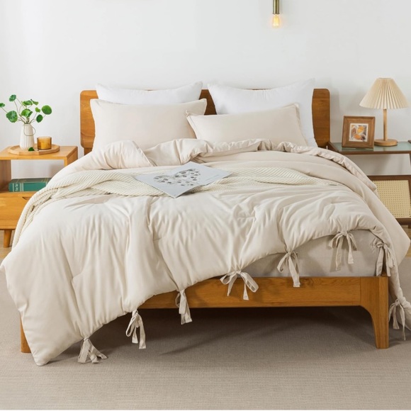 Bowtie comforter set king 3 piece farmhouse boho beige bed in a bag Queen full